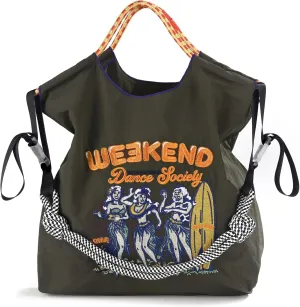 Women's grass skirt dance handbag embroidered nylon handbag shopping bag, beach birthday gift