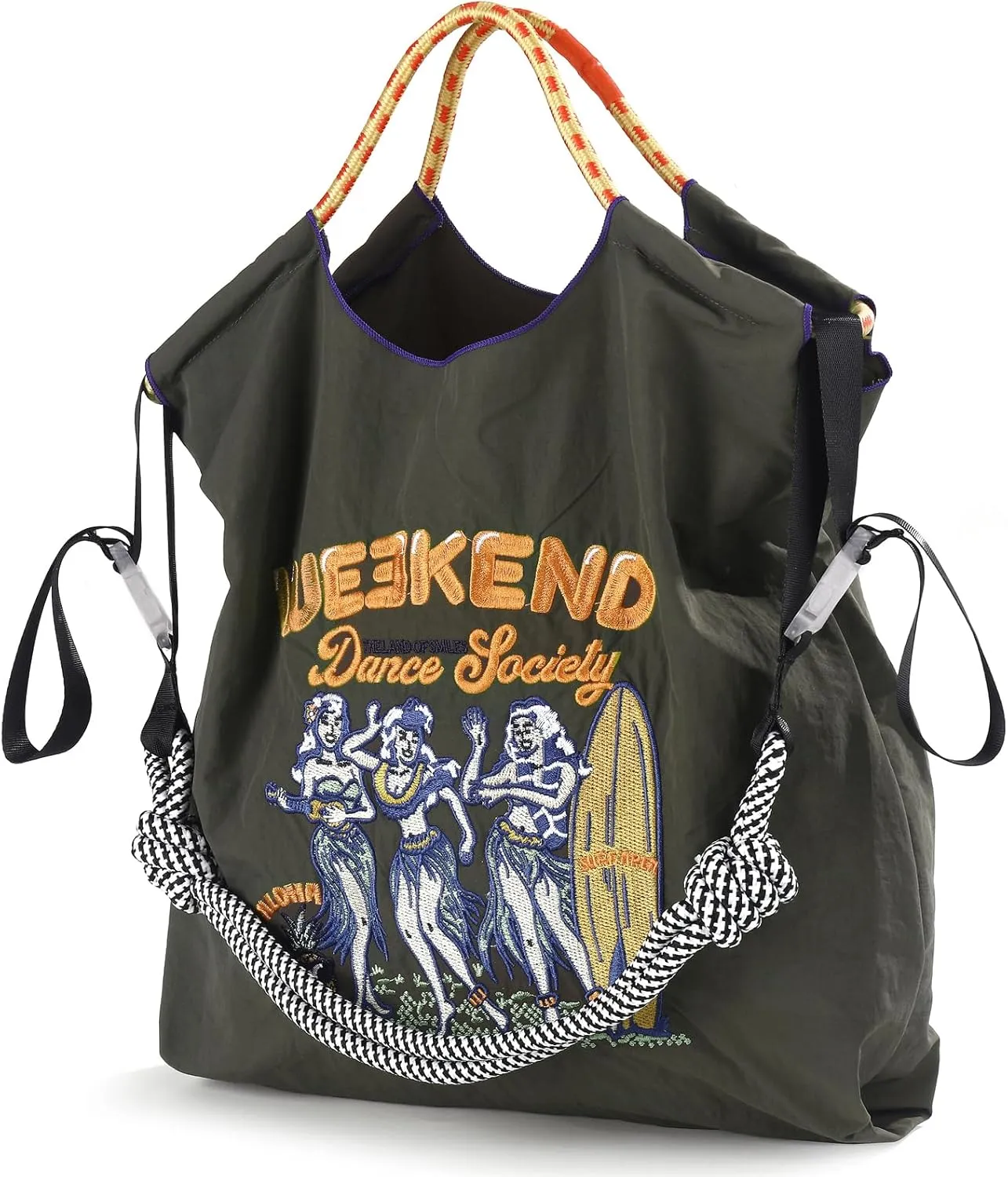 Women's grass skirt dance handbag embroidered nylon handbag shopping bag, beach birthday gift