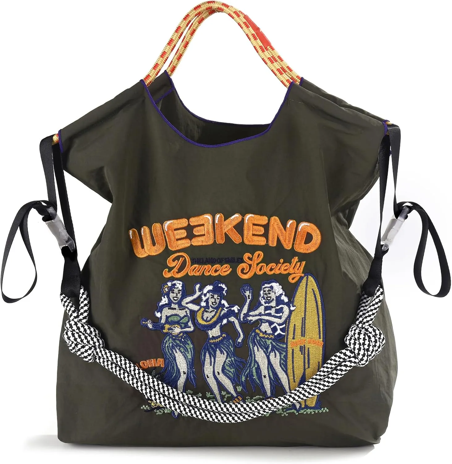 Women's grass skirt dance handbag embroidered nylon handbag shopping bag, beach birthday gift