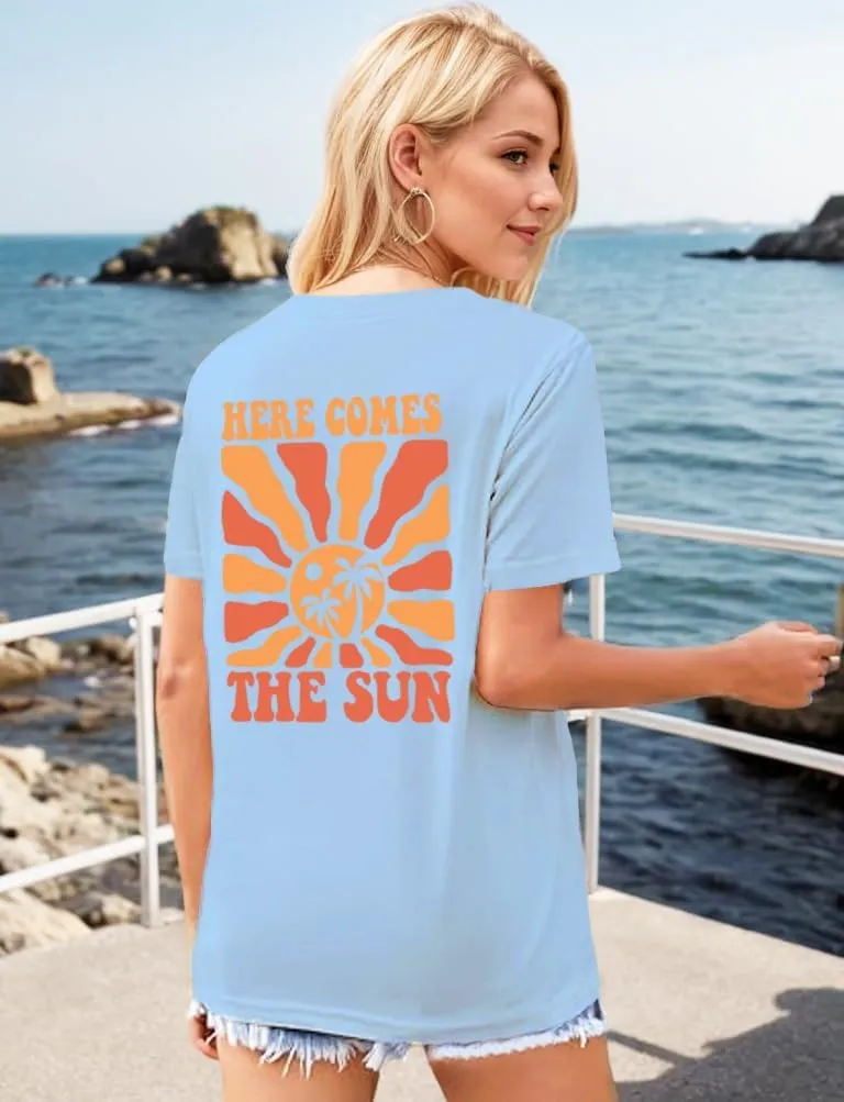 Womens Hawaiian Shirts Summer Casual Beach Sunshine Tropical T-Shirt Graphic Tees Short Sleeve Tops