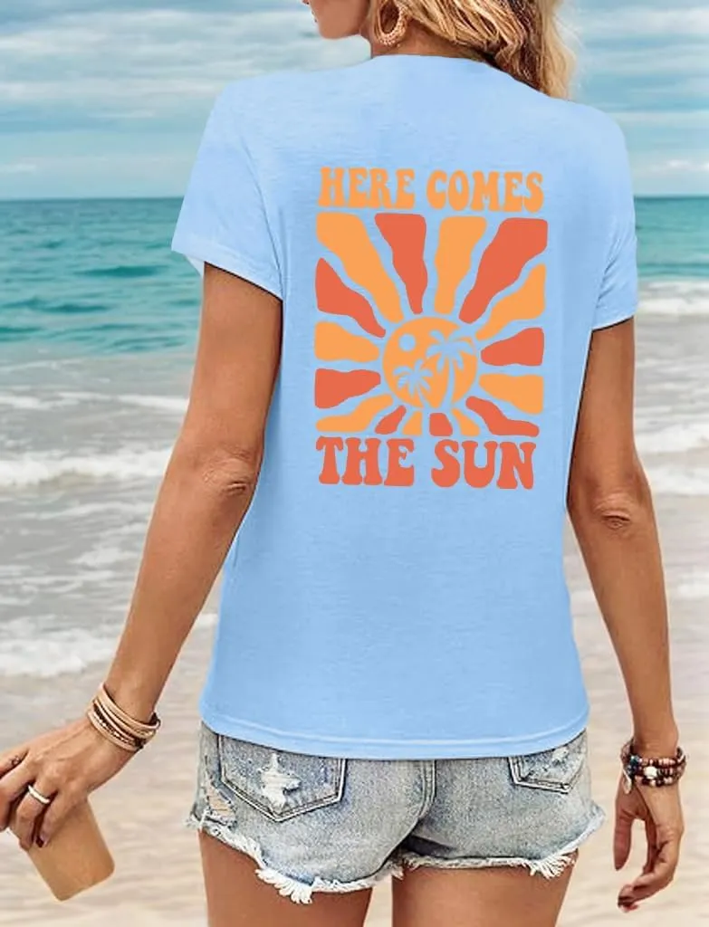 Womens Hawaiian Shirts Summer Casual Beach Sunshine Tropical T-Shirt Graphic Tees Short Sleeve Tops