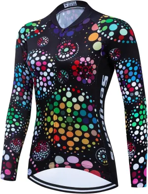 Women's Long Sleeve Cycling Jersey, Quick Dry Bike Top with Reflective Strip, Zipper and Pockets