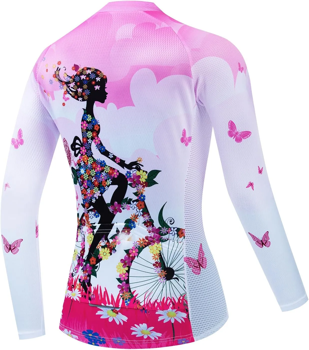 Women's Long Sleeve Cycling Jersey, Quick Dry Bike Top with Reflective Strip, Zipper and Pockets