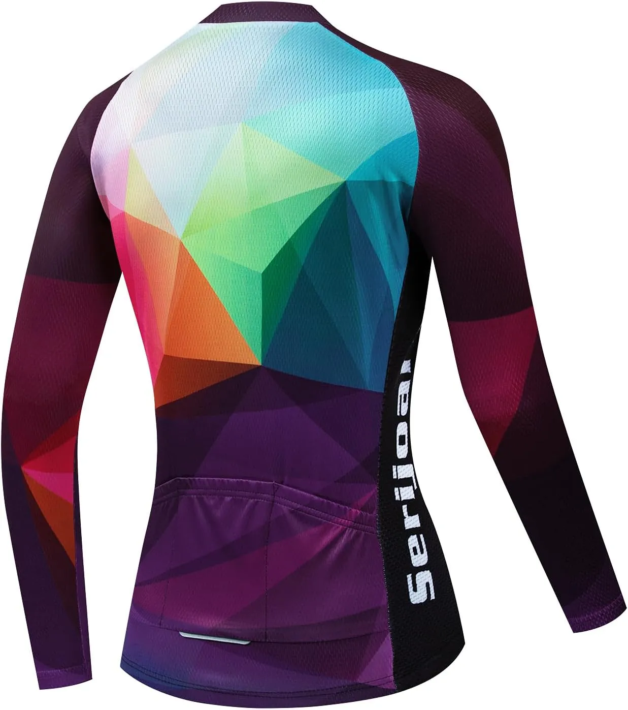 Women's Long Sleeve Cycling Jersey, Quick Dry Bike Top with Reflective Strip, Zipper and Pockets