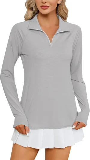Women's UPF 50  UV Long Sleeve Rash Guard Shirt 1/4 Zip Sun Protection Swim Shirts Quick Dry Athletic Workout Top