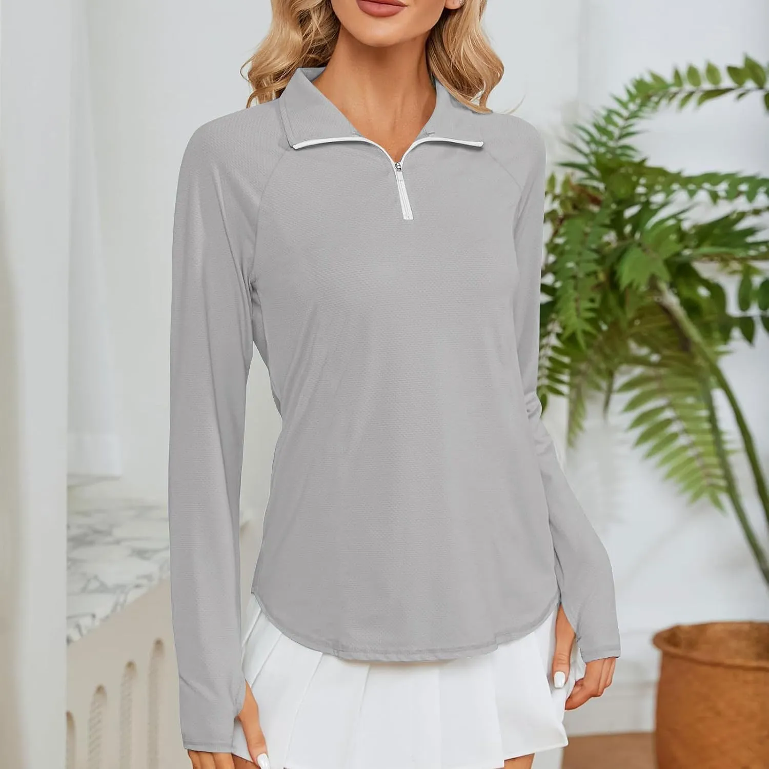 Women's UPF 50  UV Long Sleeve Rash Guard Shirt 1/4 Zip Sun Protection Swim Shirts Quick Dry Athletic Workout Top