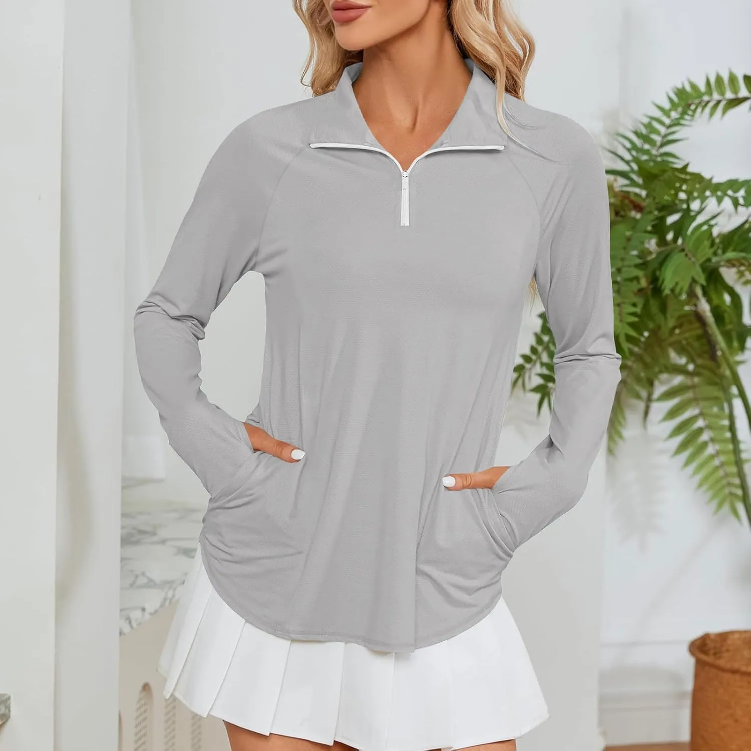 Women's UPF 50  UV Long Sleeve Rash Guard Shirt 1/4 Zip Sun Protection Swim Shirts Quick Dry Athletic Workout Top