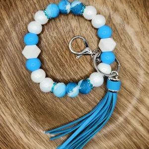 Wristlet Keychain-#014 Ocean Waves (White Opal)