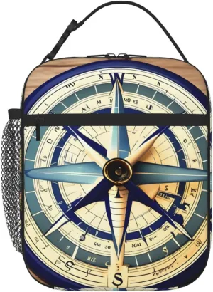 WURTON Maritime Sailboat Compass Print Travel Cooler Lunch Bag â€“ Versatile Adults Insulated Lunch Box Tote, Women Men