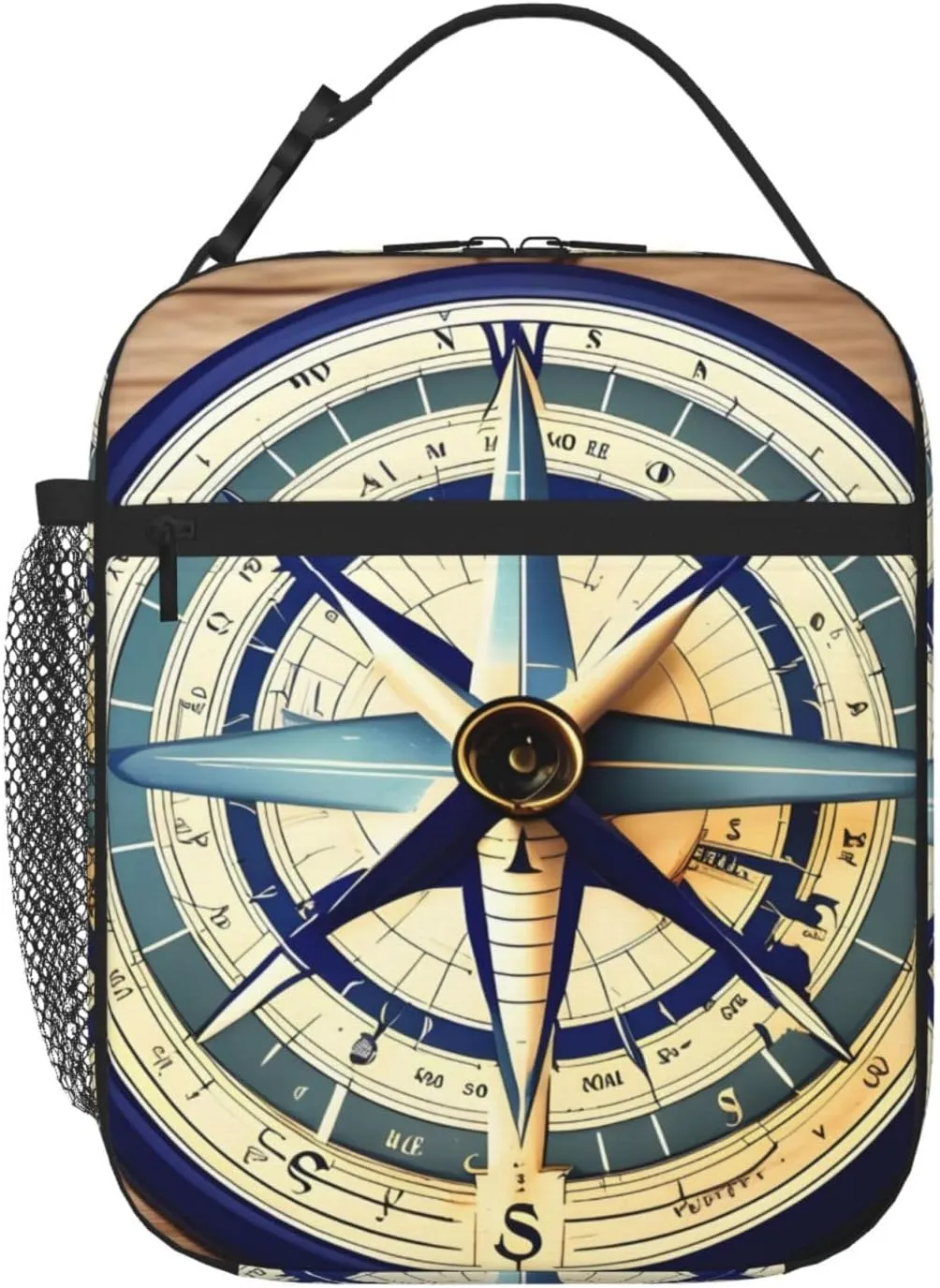 WURTON Maritime Sailboat Compass Print Travel Cooler Lunch Bag â€“ Versatile Adults Insulated Lunch Box Tote, Women Men