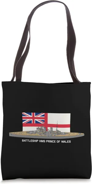 WW2 Battleship HMS Prince of Wales British Navy Flag Tote Bag