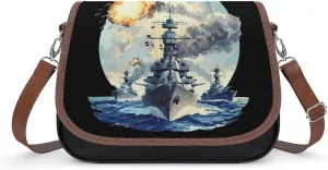 WW2 Warship Battleship Cruisers Naval Fleet Crossbody Purses for Women PU Leather Shoulder Bag Handbag Clucth