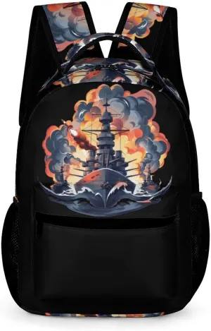WW2 Warship Battleship Cruisers Naval Fleet Laptop Backpack Lightweight Travel Daypack Work Bag for School Office