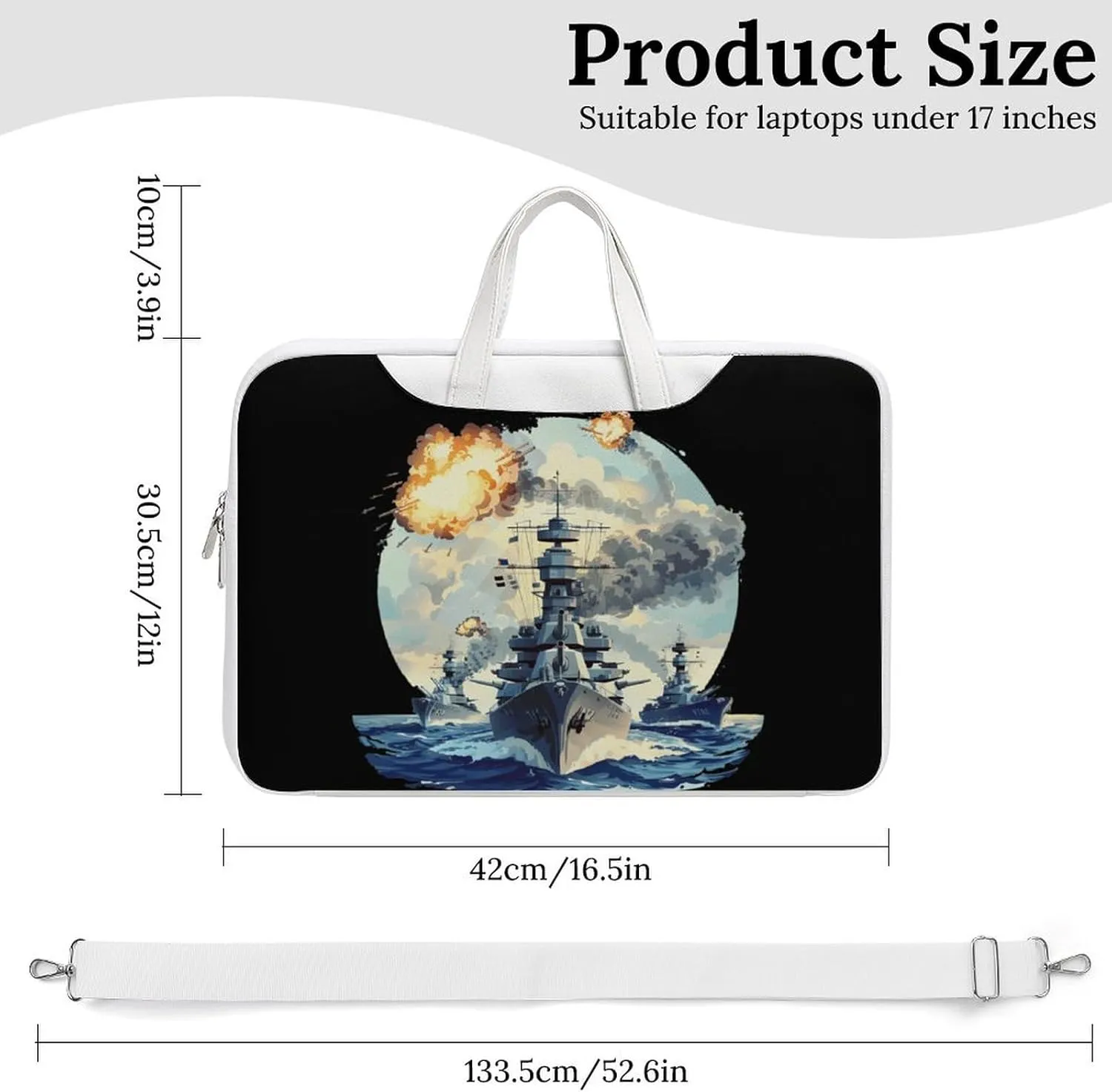 WW2 Warship Battleship Cruisers Naval Fleet Laptop Bag PU Leather Computer Tote Bag Carrying Case Messenger Bag with Handle