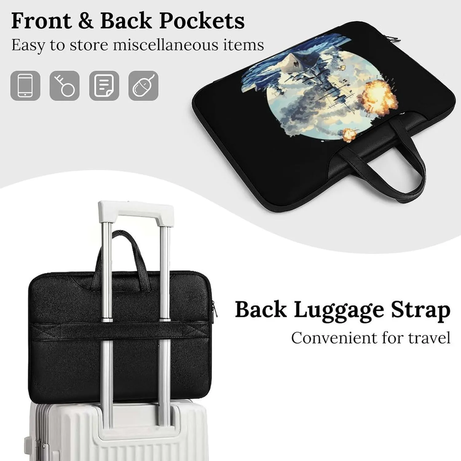 WW2 Warship Battleship Cruisers Naval Fleet Laptop Bag PU Leather Computer Tote Bag Carrying Case Messenger Bag with Handle