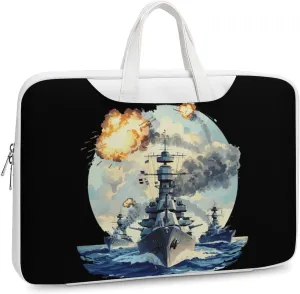 WW2 Warship Battleship Cruisers Naval Fleet Laptop Bag PU Leather Computer Tote Bag Carrying Case Messenger Bag with Handle