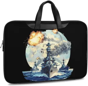 WW2 Warship Battleship Cruisers Naval Fleet Laptop Bag PU Leather Computer Tote Bag Carrying Case Messenger Bag with Handle