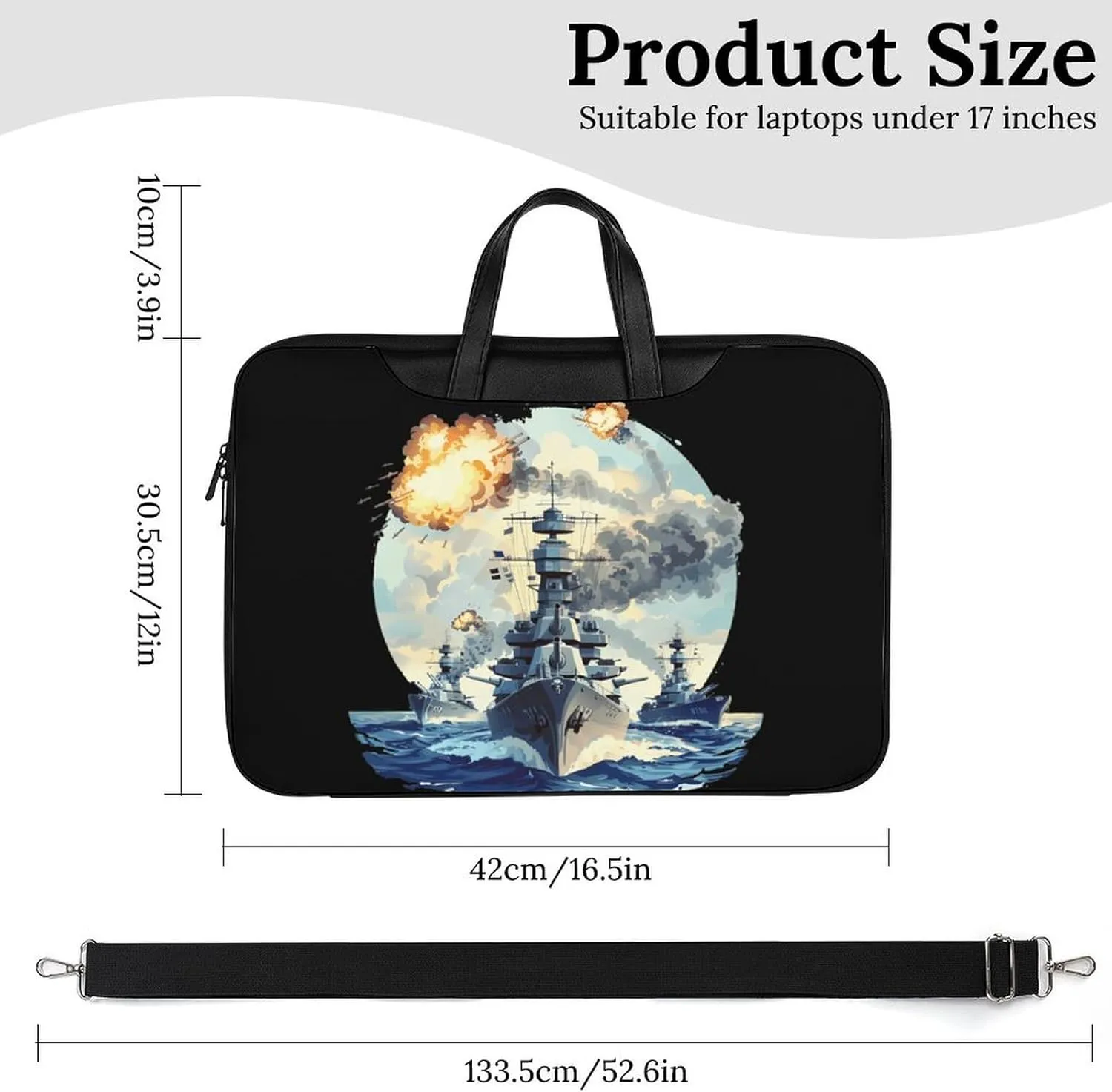 WW2 Warship Battleship Cruisers Naval Fleet Laptop Bag PU Leather Computer Tote Bag Carrying Case Messenger Bag with Handle