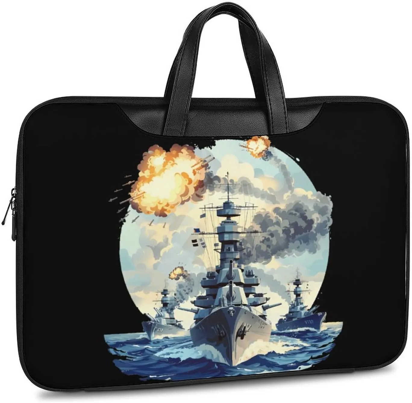 WW2 Warship Battleship Cruisers Naval Fleet Laptop Bag PU Leather Computer Tote Bag Carrying Case Messenger Bag with Handle