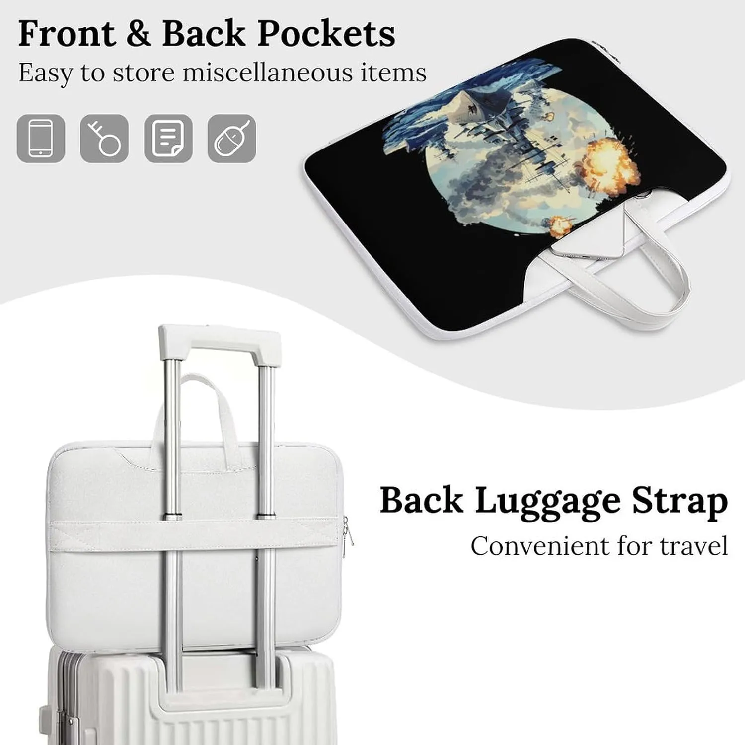 WW2 Warship Battleship Cruisers Naval Fleet Laptop Bag PU Leather Computer Tote Bag Carrying Case Messenger Bag with Handle