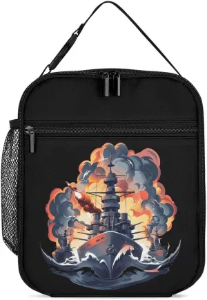 WW2 Warship Battleship Cruisers Naval Fleet Lunch Bag Insulated Lunch Box Portable Tote Bag Reusable Lunch Container for School Work