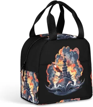 WW2 Warship Battleship Cruisers Naval Fleet Lunch Bag Portable Lunch Box Insulated Bag Durable Tote Bag for Women Men