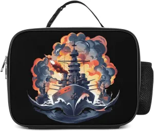 WW2 Warship Battleship Cruisers Naval Fleet Lunch Box Removable Lunch Bag Portable Tote Bag Lunch Container with Handle
