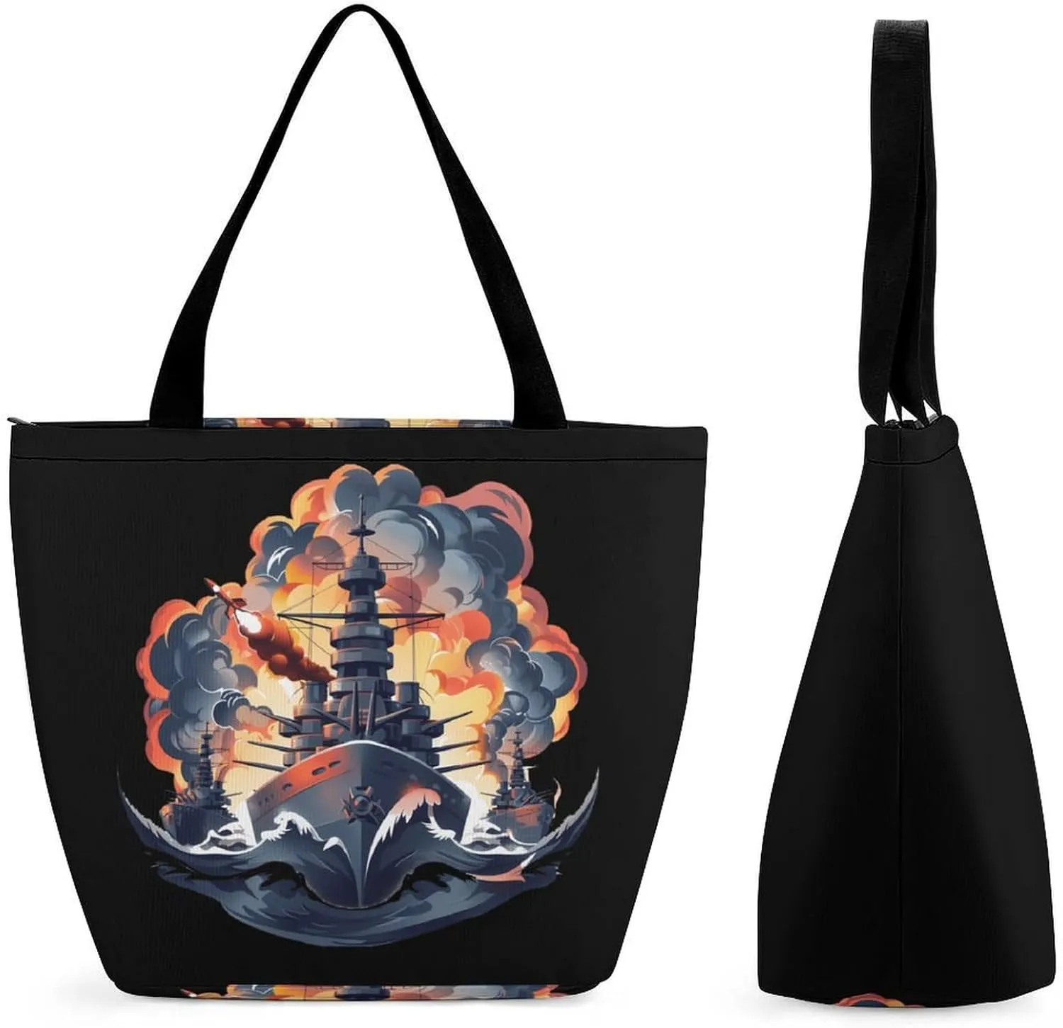 WW2 Warship Battleship Cruisers Naval Fleet Tote Bag for Women Reusable Beach Shoulder Bag Lightweight Grocery Bags Travel Handbag