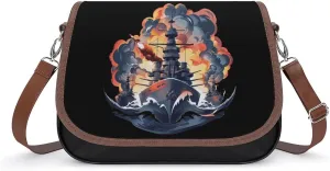 WW2 Warship Battleship Cruisers Naval Fleet Women's Crossbody Bags PU Leather Shoulder Bag Handbag Purse Messenger Bag with Shoulder Strap