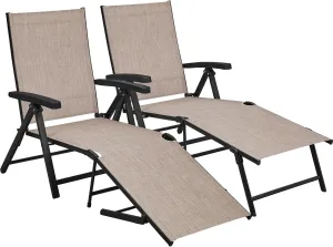 Yaheetech Outdoor Folding Chaise Lounge Set of 2 Patio Reclining Chairs w/Adjustable 7-Position Back for Beach Pool Garden Yard Deck Brown