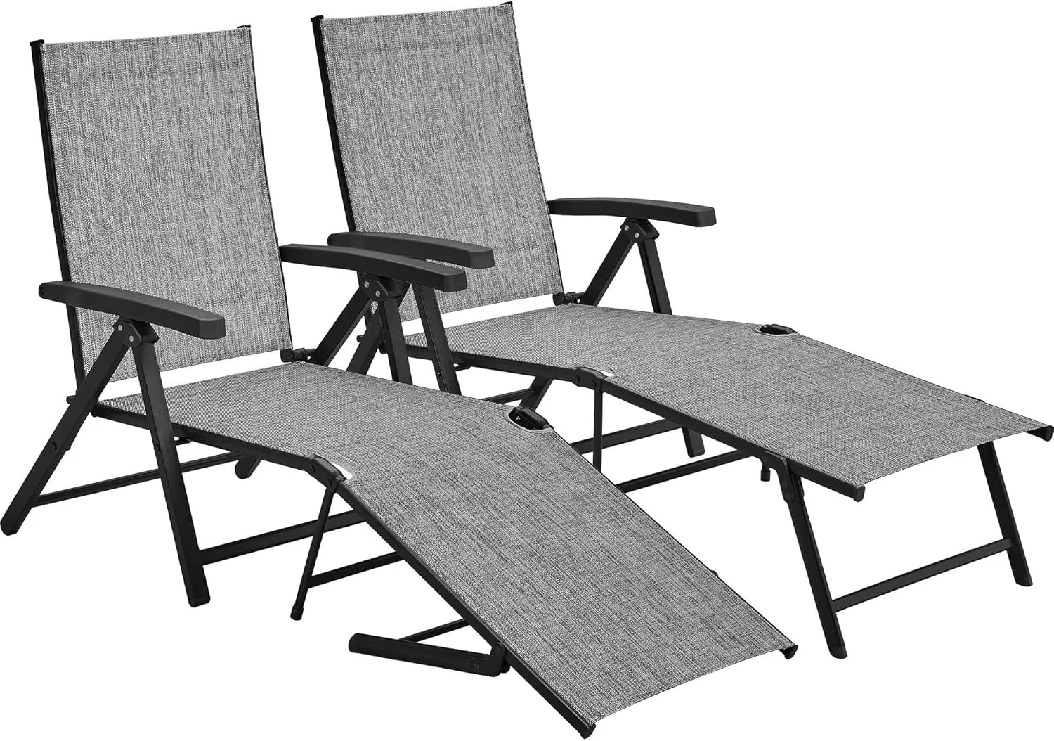 Yaheetech Outdoor Folding Chaise Lounge Set of 2 Patio Reclining Chairs w/Adjustable 7-Position Back for Beach Pool Garden Yard Deck Gray