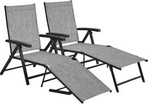 Yaheetech Outdoor Folding Chaise Lounge Set of 2 Patio Reclining Chairs w/Adjustable 7-Position Back for Beach Pool Garden Yard Deck Gray