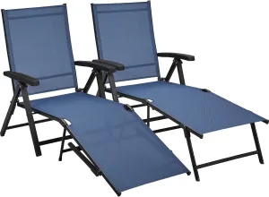 Yaheetech Outdoor Folding Chaise Lounge Set of 2 Patio Reclining Chairs w/Adjustable 7-Position Back for Beach Pool Garden Yard Deck Navy Blue