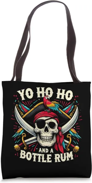 Yo Ho Ho Pirate Skull with Parrot and Rum Motif Tote Bag