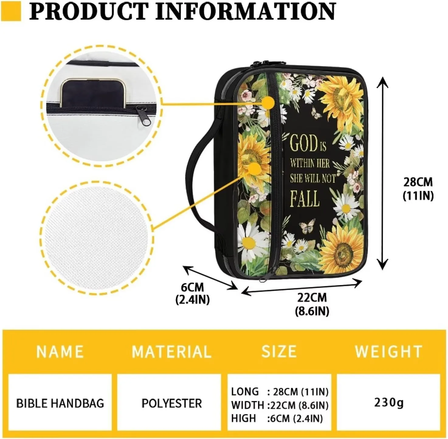 ZDCUSTOM Bible Covers Portable Bible Organizers Bag Book Carrying Bag for Womens Mens Large Capacity Bible Tote Bag