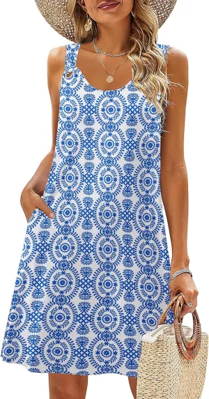Zeagoo Summer Dresses for Women Boho Beach Dress Sleeveless Sundresses with Pockets Casual Loose Tank Tshirt Sun Dress