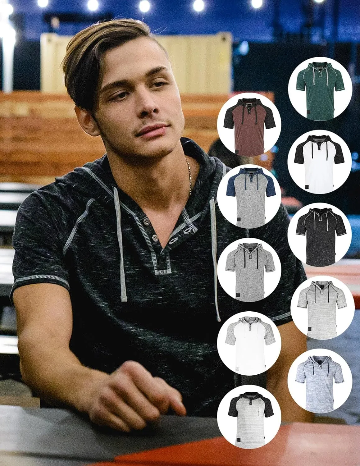 ZIMEGO Men’s Color Block Short Sleeve Casual Fashion Hip Hop Hooded Henley Shirt