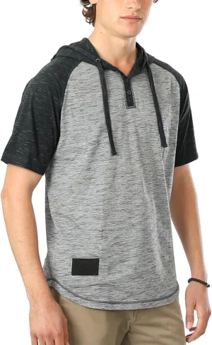 ZIMEGO Men’s Color Block Short Sleeve Casual Fashion Hip Hop Hooded Henley Shirt