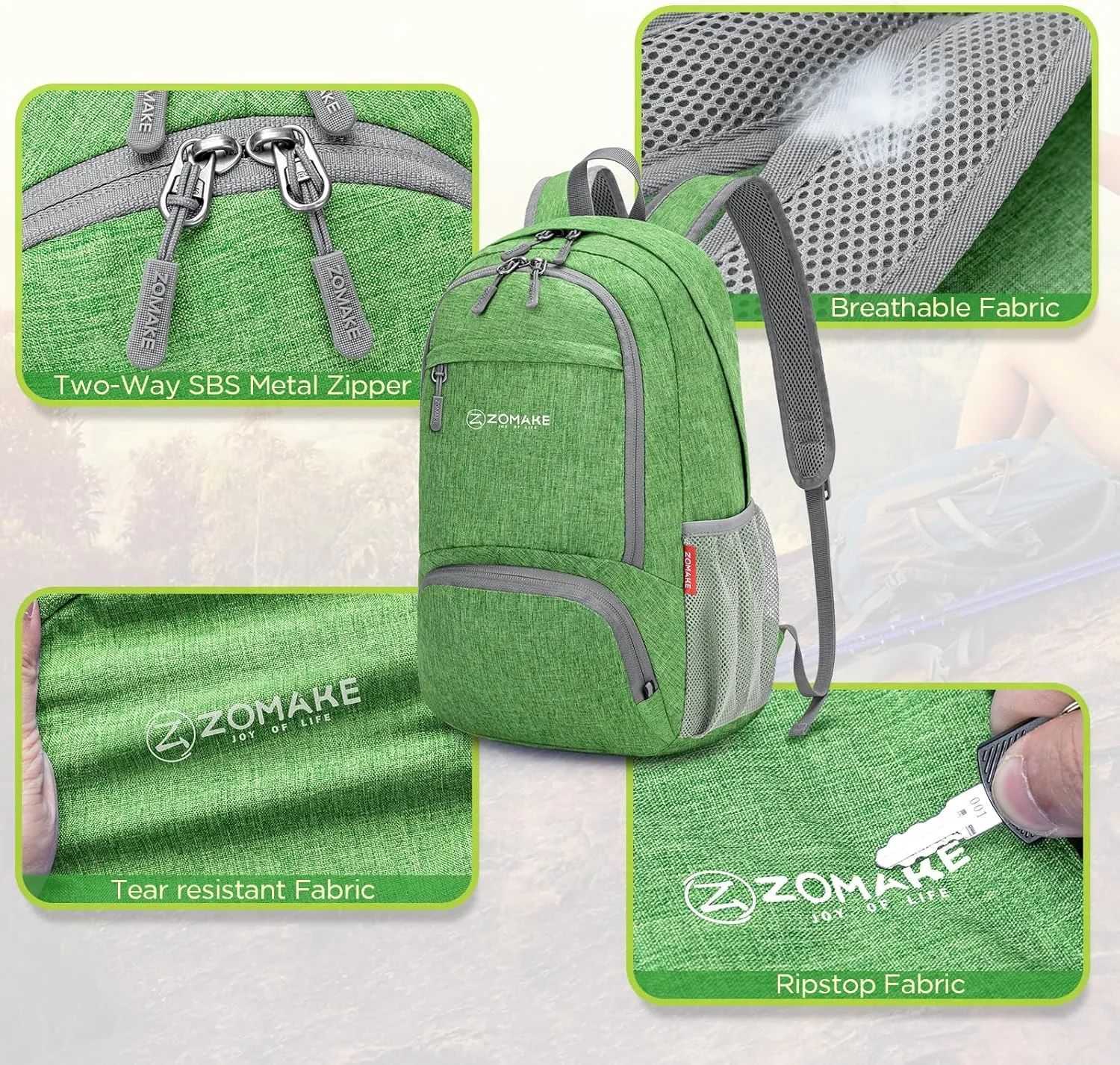 ZOMAKE 20L Lightweight Packable Hiking Backpack - Small Travel Hiking Daypack - Tear Resistant Foldable Day Pack for Camping