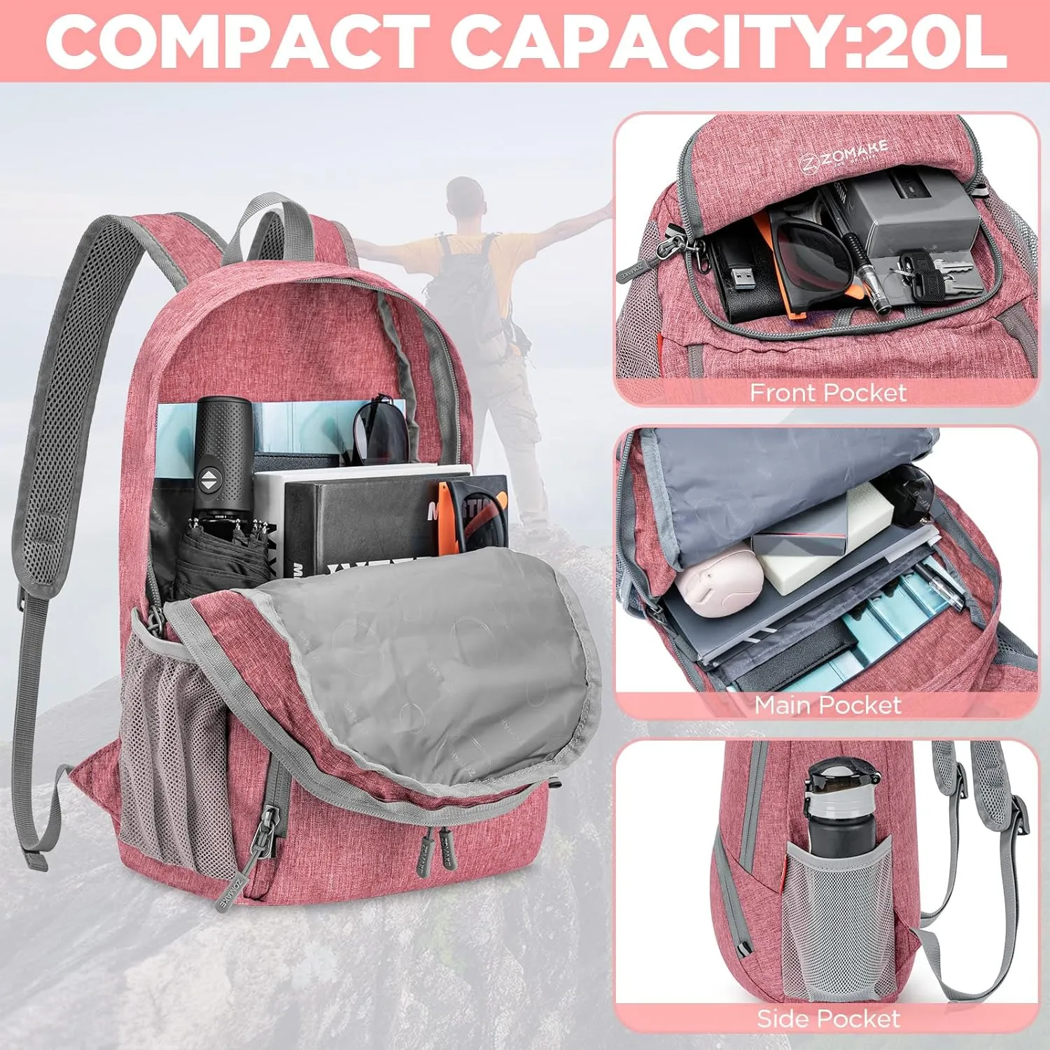 ZOMAKE 20L Lightweight Packable Hiking Backpack - Small Travel Hiking Daypack - Tear Resistant Foldable Day Pack for Camping